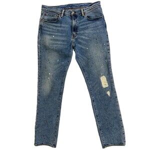 Levi's 511 Straight Leg Jeans Blue Denim Paint Splatter Distressed Men's 34 x 32